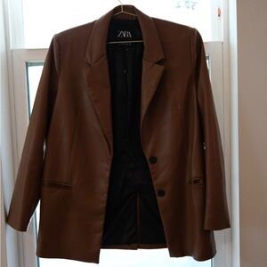 Zara Brown Leather Blazer